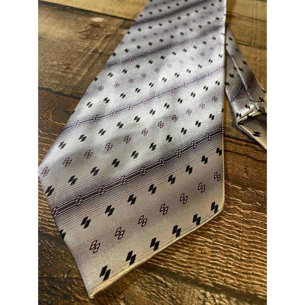 Firsite Mens Necktie 57"x4" Classic Silver Stripes Geometric 100% Silk Formal